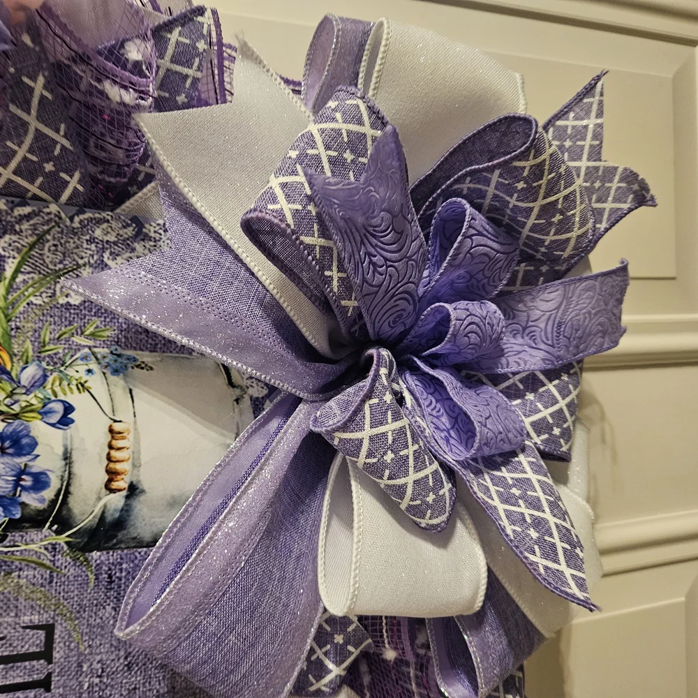 Hand Crafted Purple and Pink Welcome Wreath